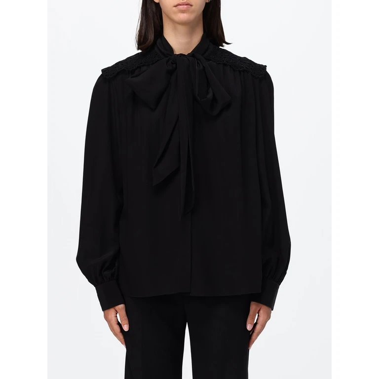 CHLOÉ Satin Pussy-Bow Blouse with Lace Inserts (CH26AHT30005001)