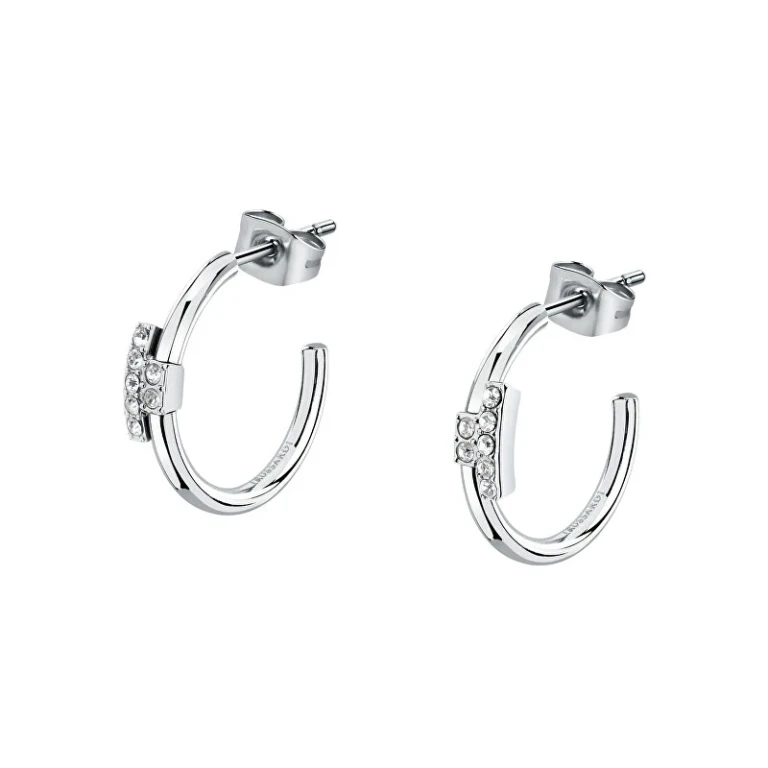 Stainless Steel Hoop Earrings With Zirconia And T Tjaxc86 Logo
