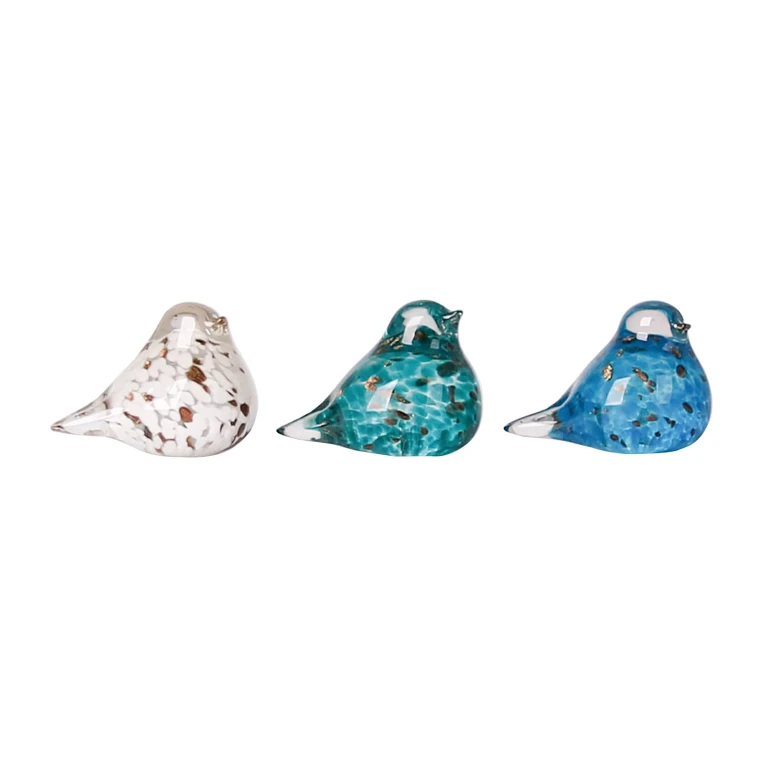 Glass Mini Blue Hue Bird Figurine Set of 3 Spring Home Decorations for Summer Decorative Objects