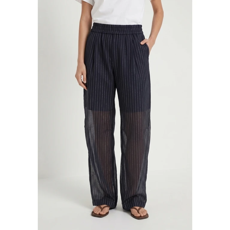 Navy Striped Wide Trousers