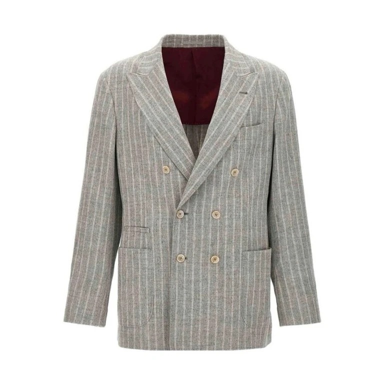Gray Striped Double-Breasted Blazer
