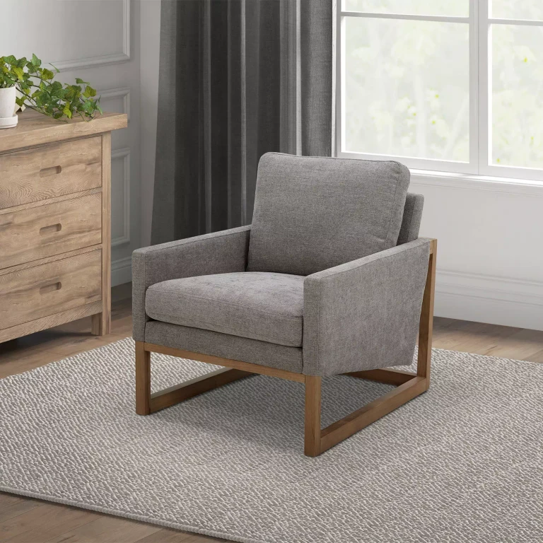 Fabric Chair with Wooden Base, Fossil:- Fossil