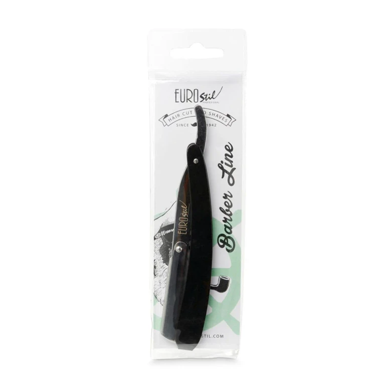 Barber razor Eurostil with interchangeable blade and black handle (1 piece)