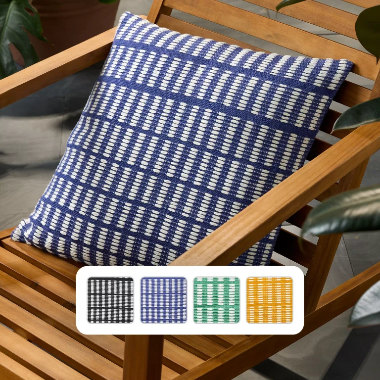 Alara Textured Geo Stripe Indoor/Outdoor Decorative Pillow:- Blue/Ivory, 20' x 20'