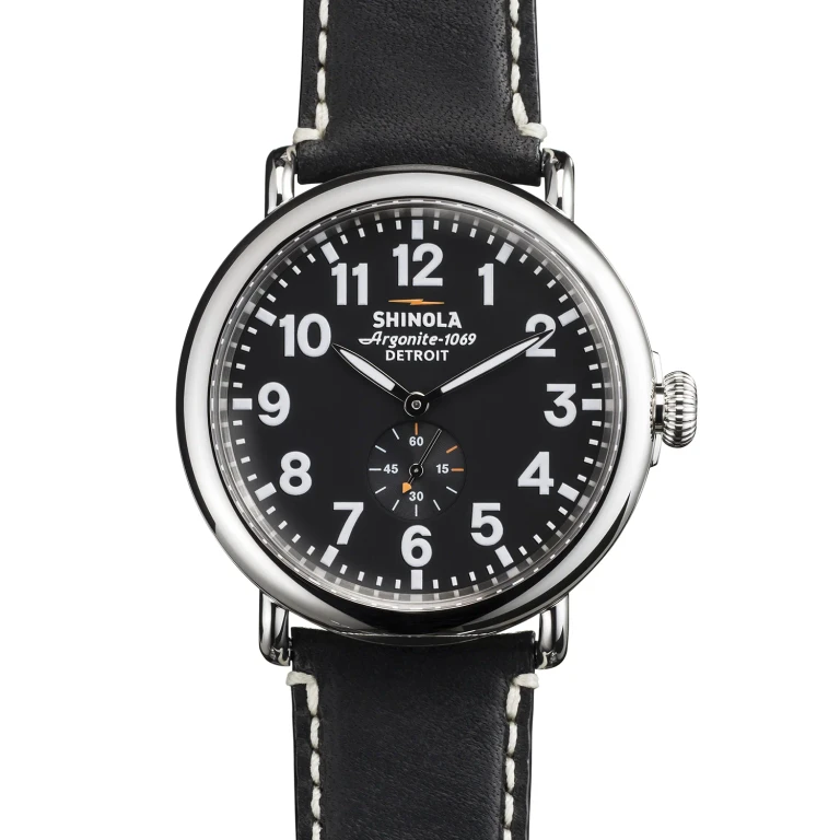 The Runwell 47mm - Black Leather Strap + Black Dial Watch - Men's