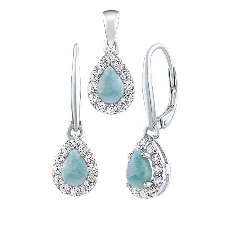 Silver Jewelry Set Eureka With Larimar - Earrings And Pendant Jjj1393Lr