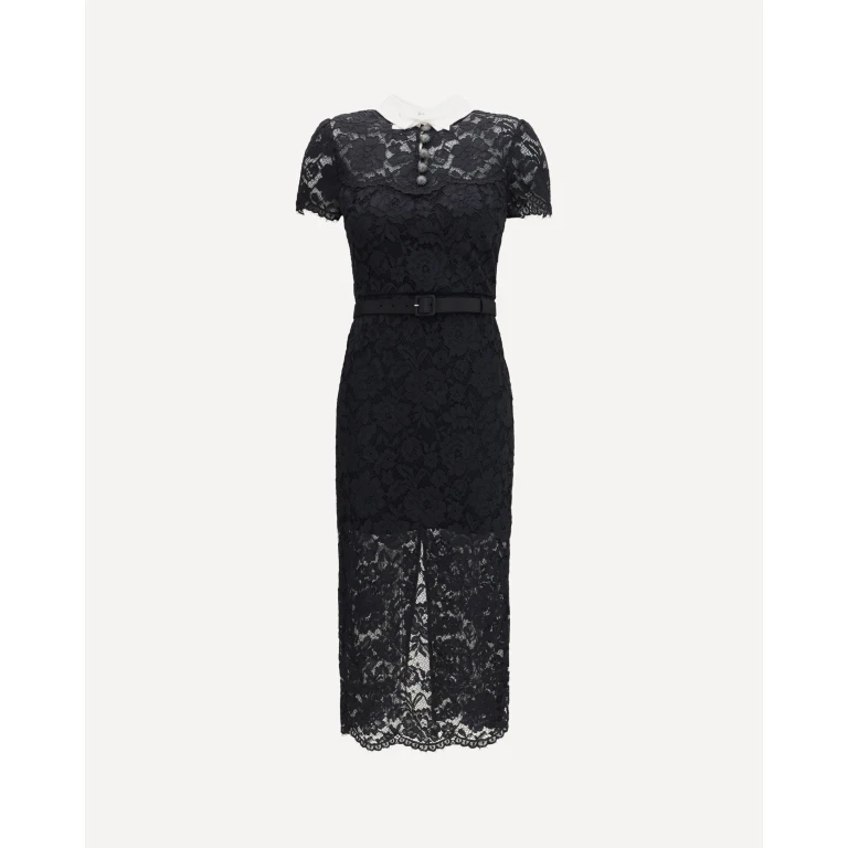 Lace contrast collar midi Dress Female 10