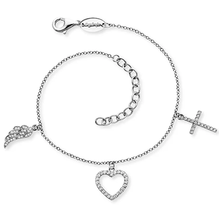Angel Wing, Heart and Cross silver bracelet ERB-FLH-ZI