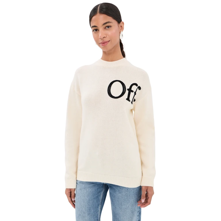 Off-White Bookish Shared Knit Crew Pullover Ivory Black