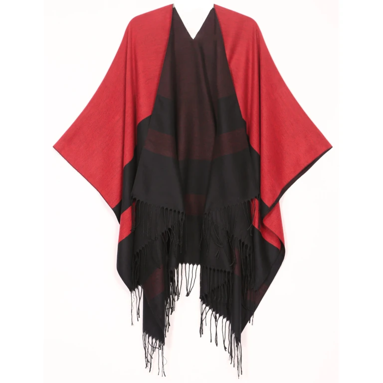 Sakkas Avi Women's Reversible Open Front Poncho Cardigan Ruana Cape Shawl W/Fringe