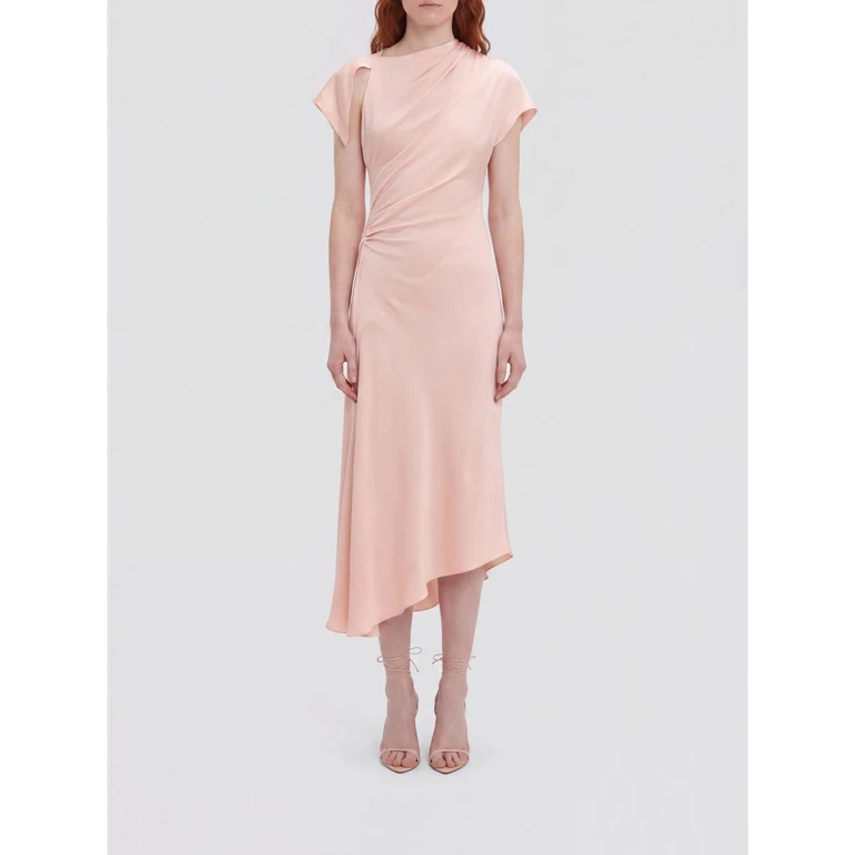 Asymmetric Slim Fit Midi Dress with Short Sleeves (1226WDR007294BBLOSSOM)