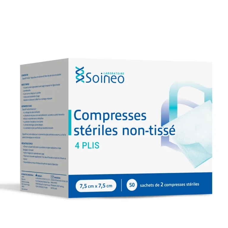 Sterile non-woven compresses 4 folds 7.5x7.5cm x50 sachets of 2