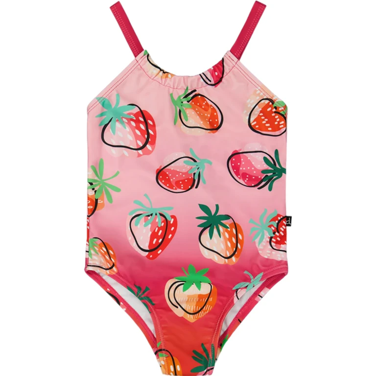 Printed Pink Gradient Strawberry One-Piece Swimsuit - Little Girl