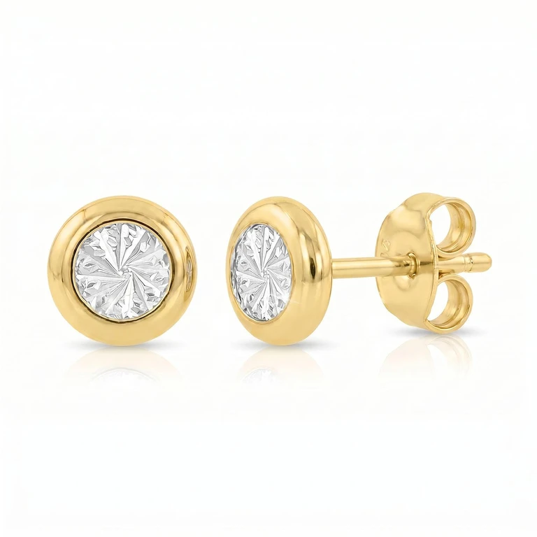 Diamond Cut Bezel Stud Earrings in 14K Gold