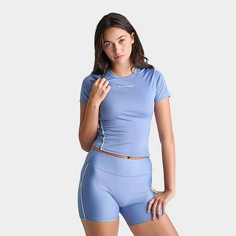 Women's HeatGear Piped Slim T-Shirt in Blue Float/White Size: XS