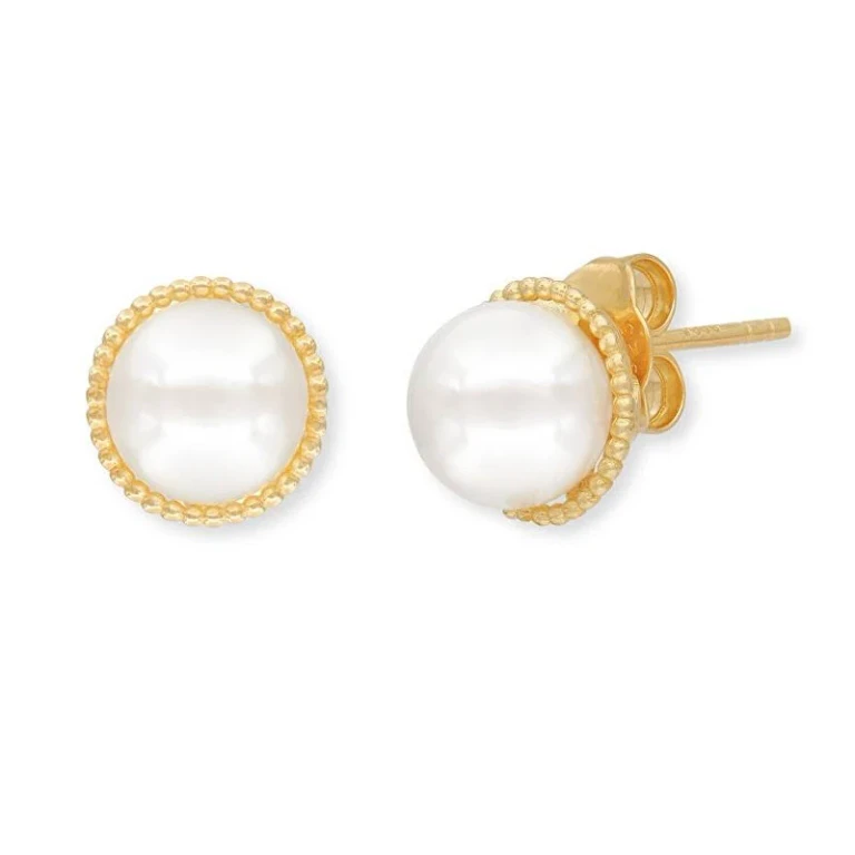 Delicate Gold Plated Stud Earrings with Real Pearls ERE-GLORY-STG