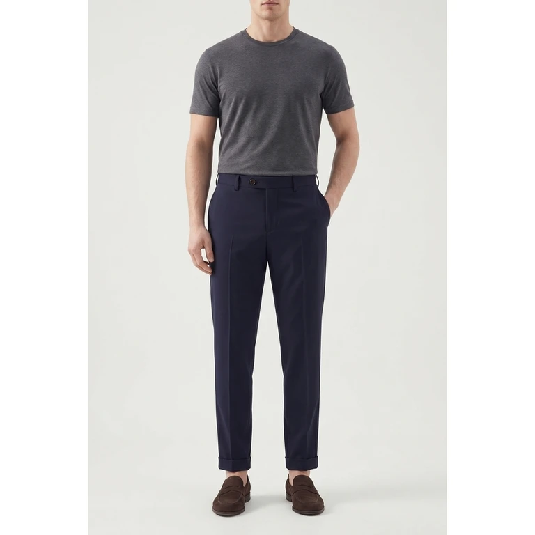 Navy Wool Tailored Trousers