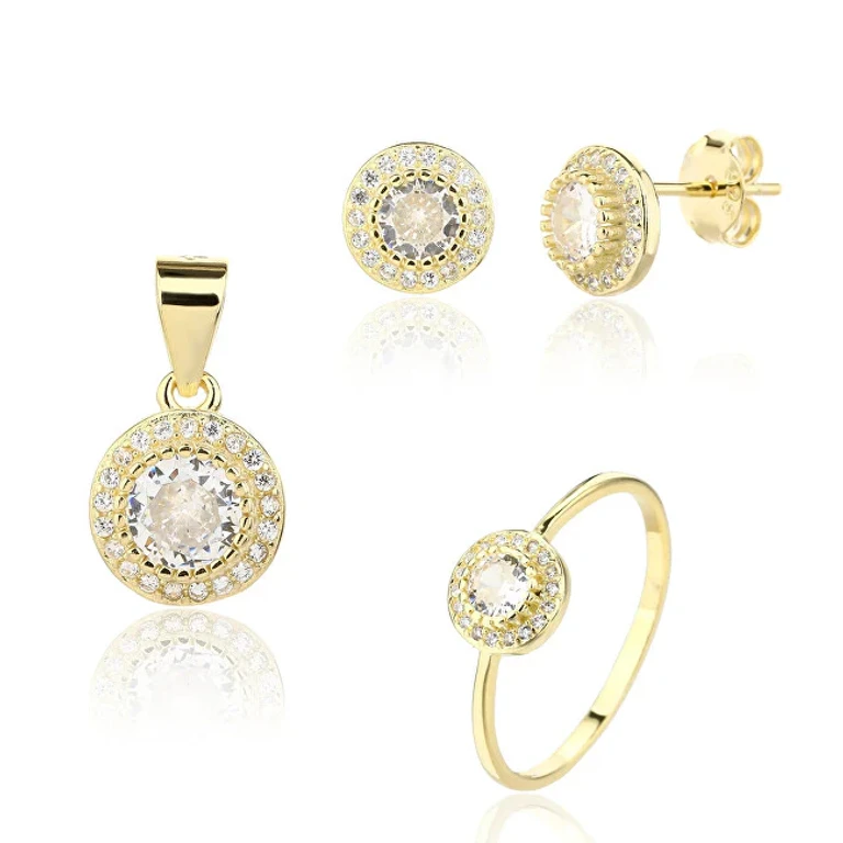 Charming Gold-Plated Jewelry Set with Zirconia Svls0127Sj6Go (Ring, Pendant, Earrings) - Circuit: 60 Mm