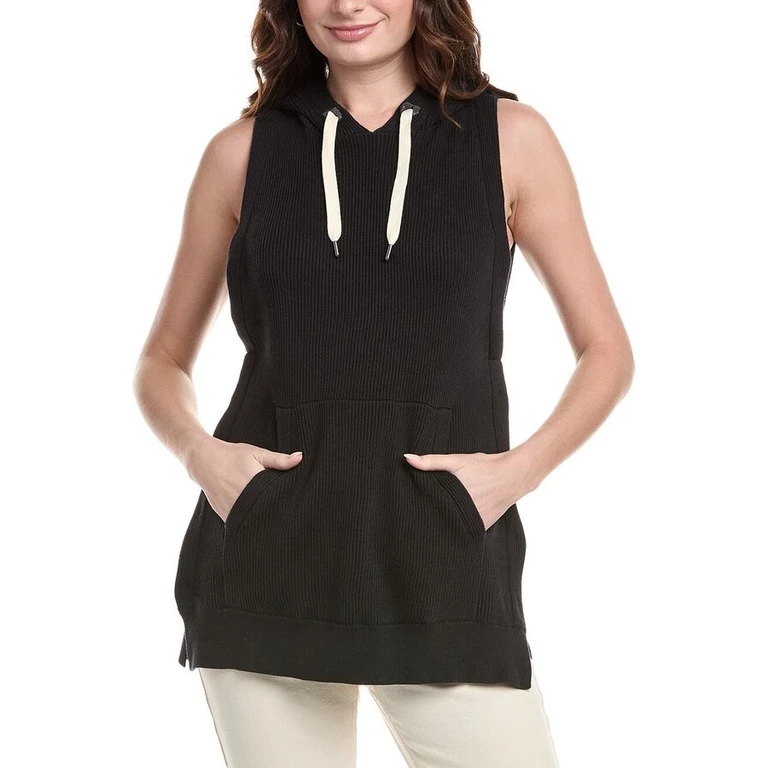 Black Sleeveless Hooded Knit Tunic