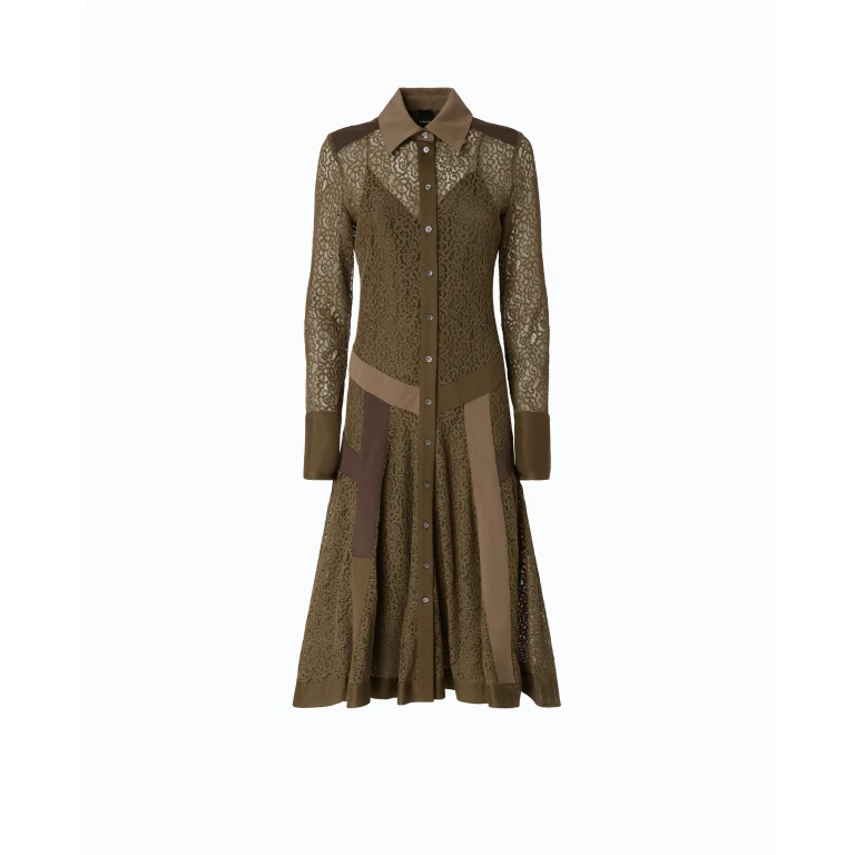 Robe chemise midi en dentelle avec empiècements - 38