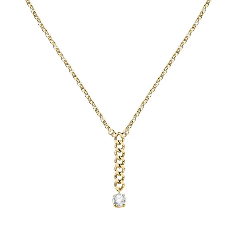 Charming Golden Necklace With Crystals Poetica Sauz07