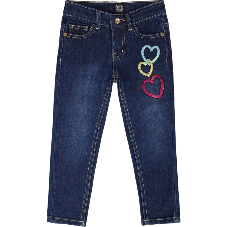Stretch Jeans with Glittery Hearts - Big Girl