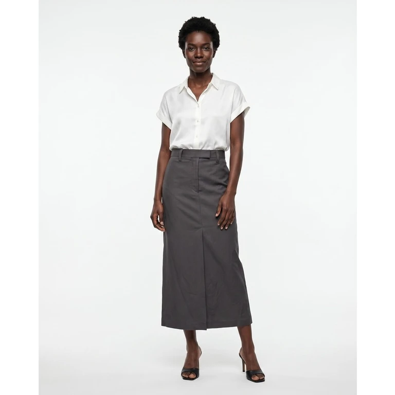 Women'S Linen Blend Charcoal Maxi Pencil Skirt Nwt