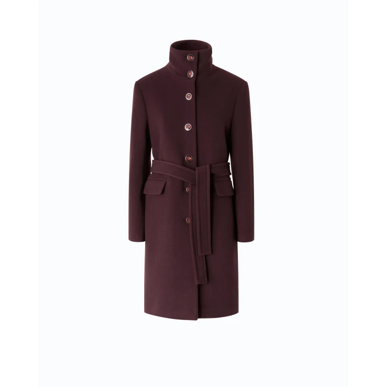 Manteau ceinturé en laine mélangée à col montant - 36