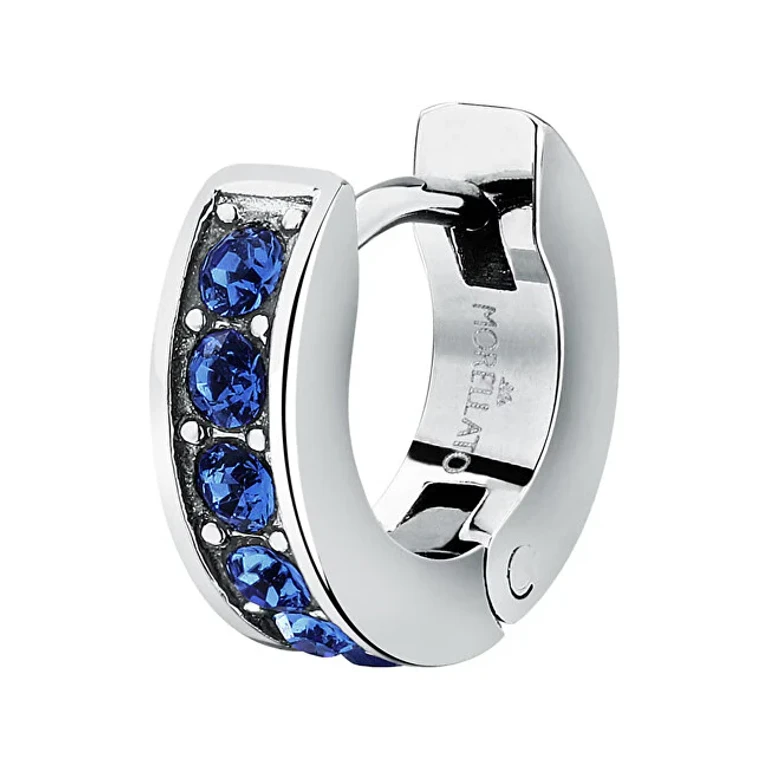 Single Earring Motown Sals94 in Steel with Blue Crystals
