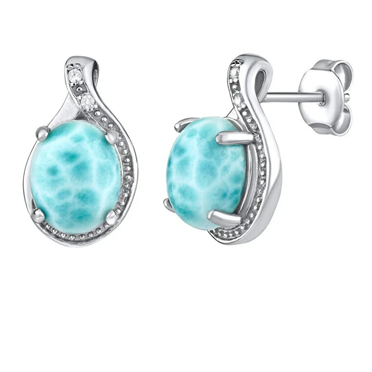 Silver Earrings With Natural Larimar Jst14811Lr