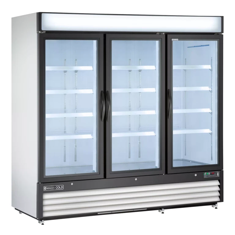 X-Series Triple Door Upright Merchandiser Freezer in Black (72 cu. ft.) - Liftgate:- Liftgate