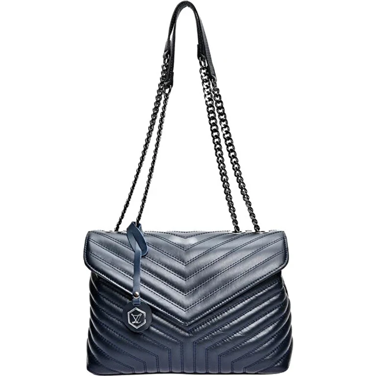 Women's Dark Blue Leather Handbag 2183