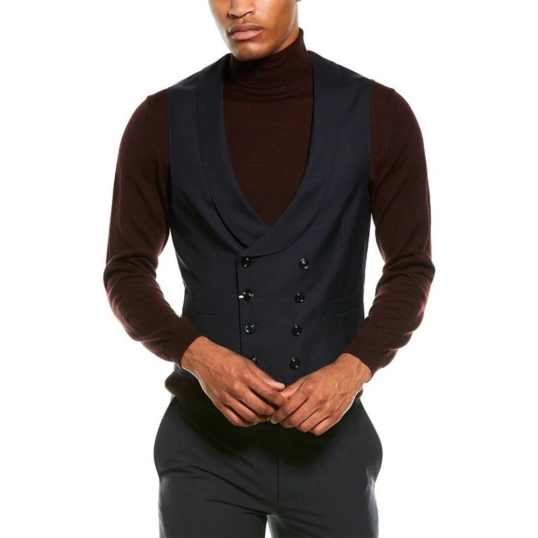 Navy Wool Blend Evening Vest