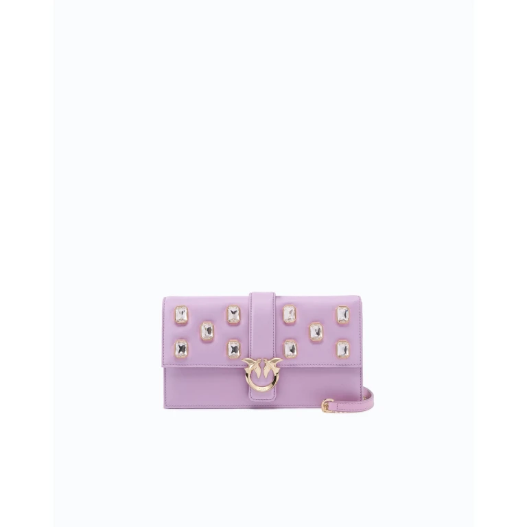 Pochette Love Bag One Flat moyenne en cuir et satin avec pierres serties PINKO Galleria