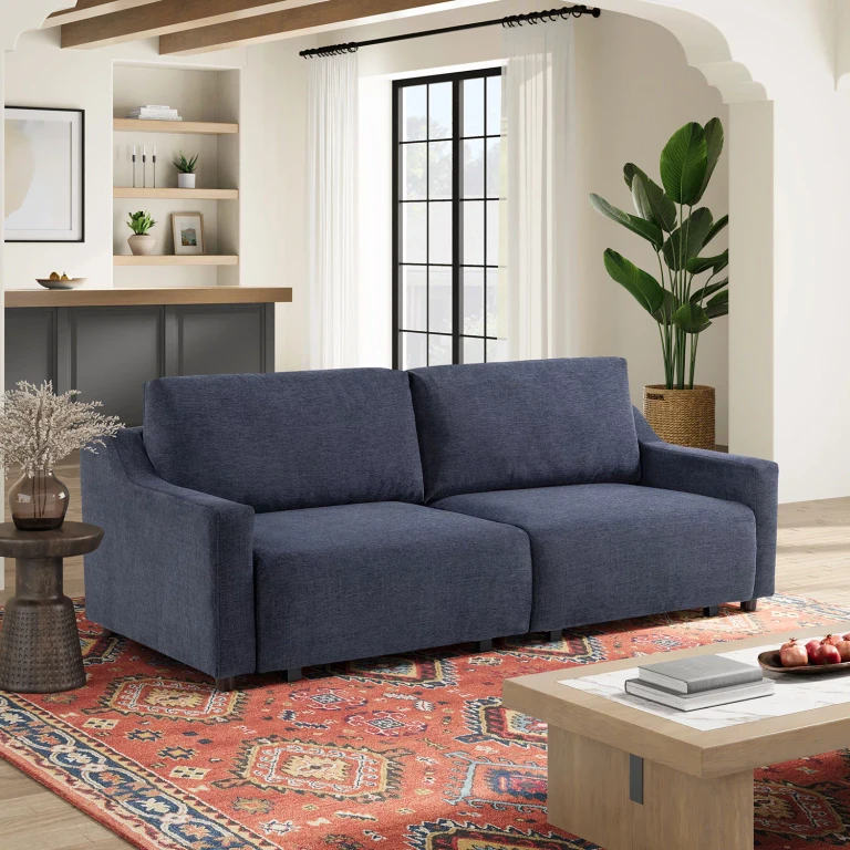 Grant Convertible Sleeper Sofa in Black:- Navy