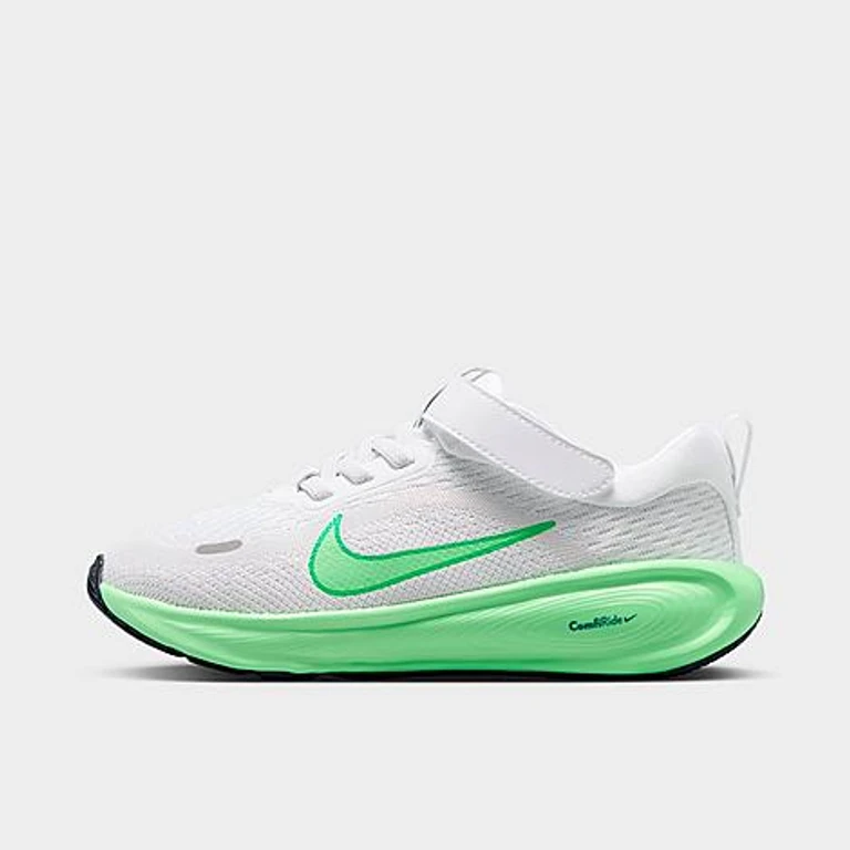 Nike Little Kids Stellar Ride Stretch Lace Running Shoes in White/Photon Dust/Green Spark Size: 1.0