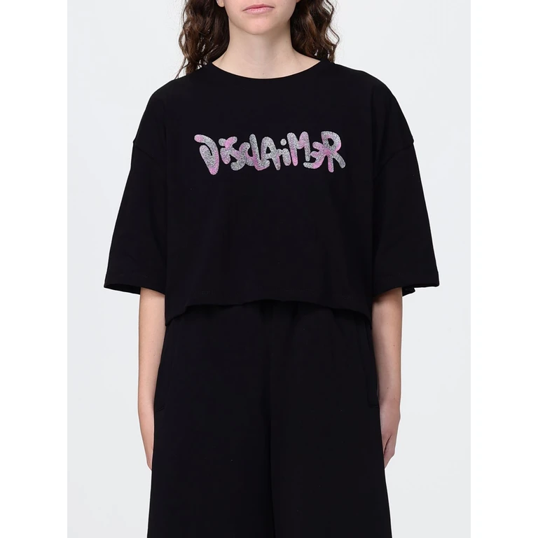 Cropped Cotton T-Shirt with Printed Logo and Crew Neck (55608NERO)