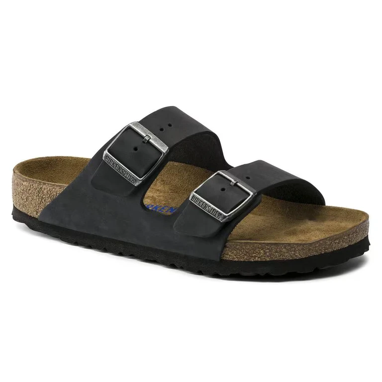 Arizona Soft Footbed Oiled Leather Hunter Black Sandals