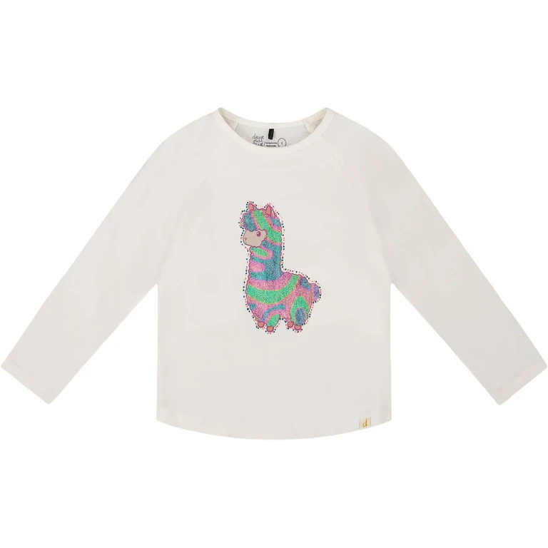 Dusty Pink With Llama Organic Cotton T-Shirt - Little Girl