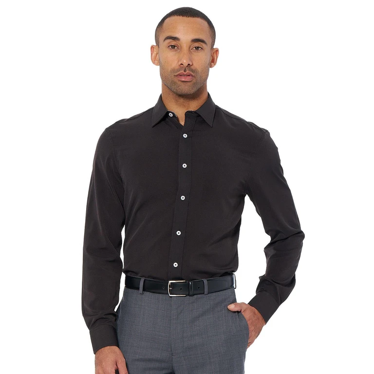 Men's Modern Fit Traveler Dress Shirt - Black 14.5-15 32/33:- Black, 14.5-15 32/33