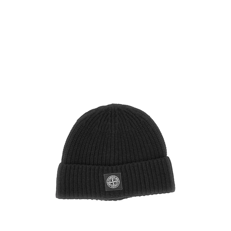 Virgin wool beanie hat with logo patch Man One Size