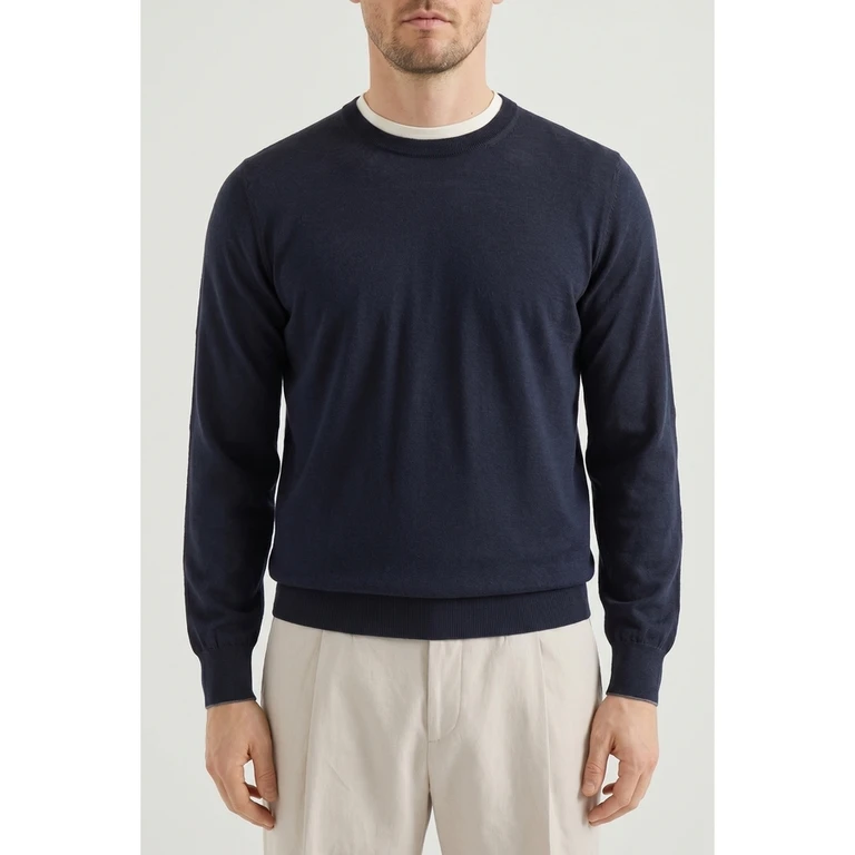 Navy Wool Crewneck Sweater