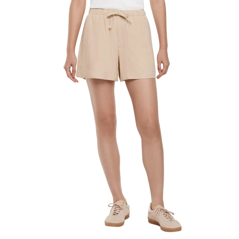 LINEN PULL ON SHORT - KHAKI L:- Khaki, L
