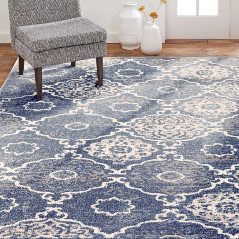 Area Rug, Assorted Designs & Sizes:- 6'x9', Blue/Ivory