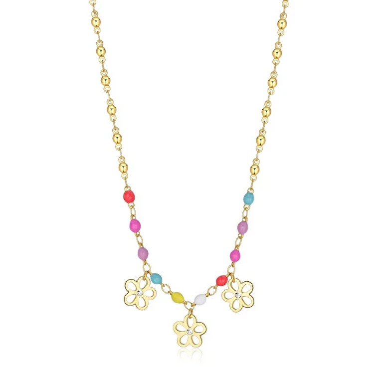 Flower-Shaped Pendant Necklace with Beads Gold-Plated Vibes Svb20
