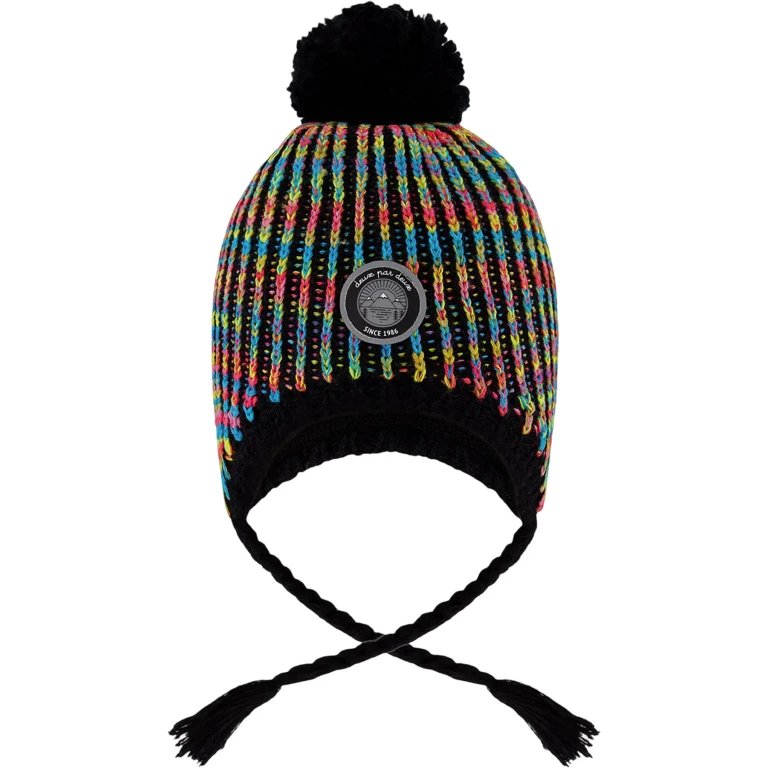 Black-Multicolor Lined Peruvian Knit Pompom Hat - Little Girl