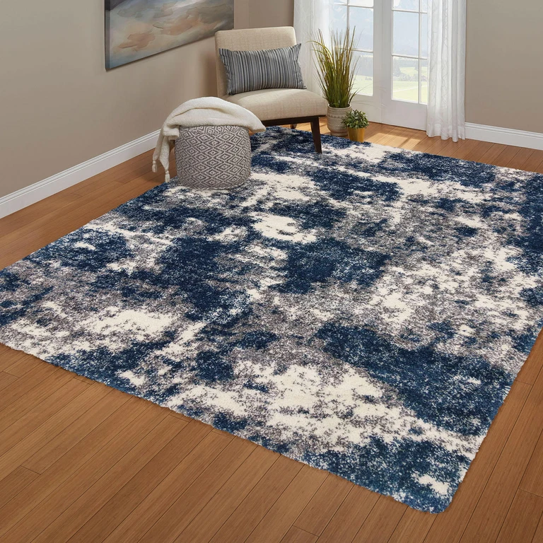Lenox Shag Rug, 5'3x7'6', Garda Blue:- 5x7