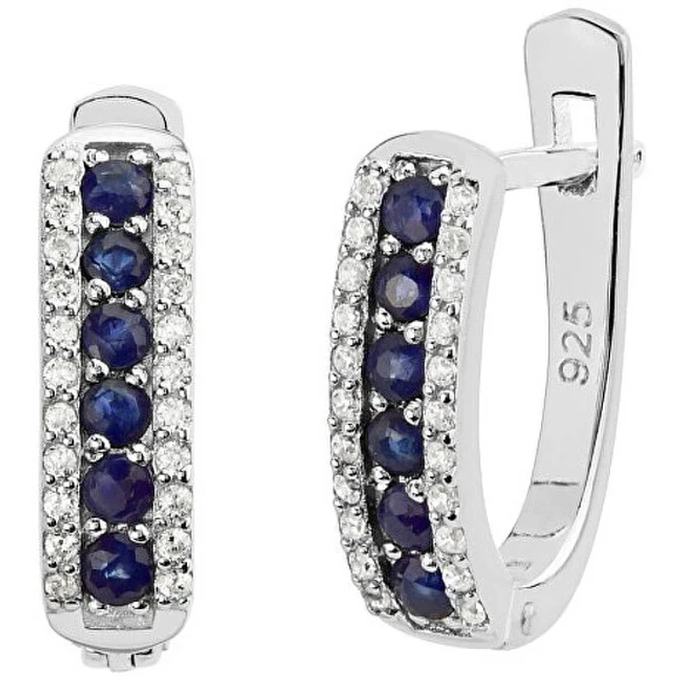 Silver Earrings With Synthetic Sapphire Qr12Se