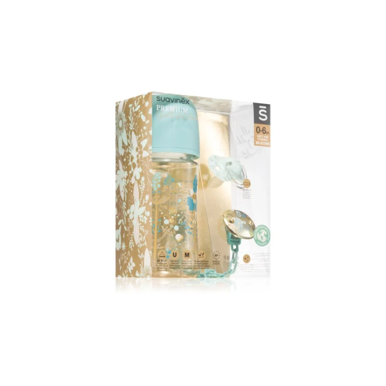 Gold Premium Set Blue Baby Gift Set 3 Months+ Medium Flow Bottle 270ml + 0-6 Months Pacifier 1ml + Pacifier Clip