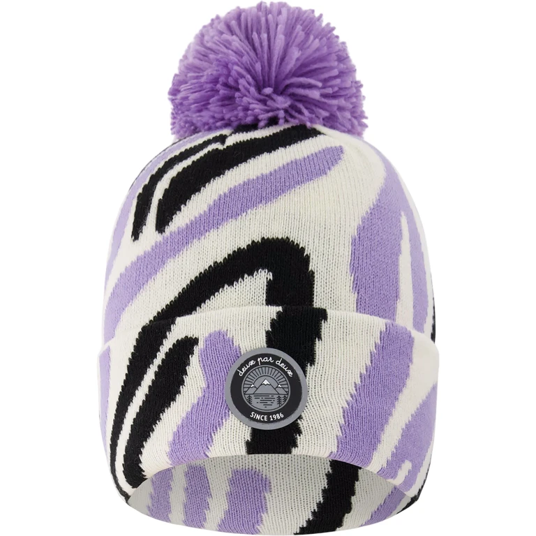 Black-White-Lilac Lined Knit Pompom Hat - Little Girl